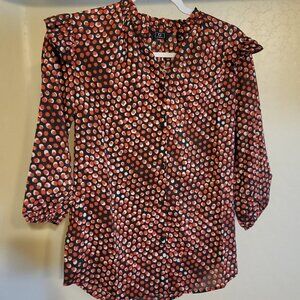 G by Giuliana Tops Red polka dot Buttons Ruffle Sleeves Size XXS NWOT